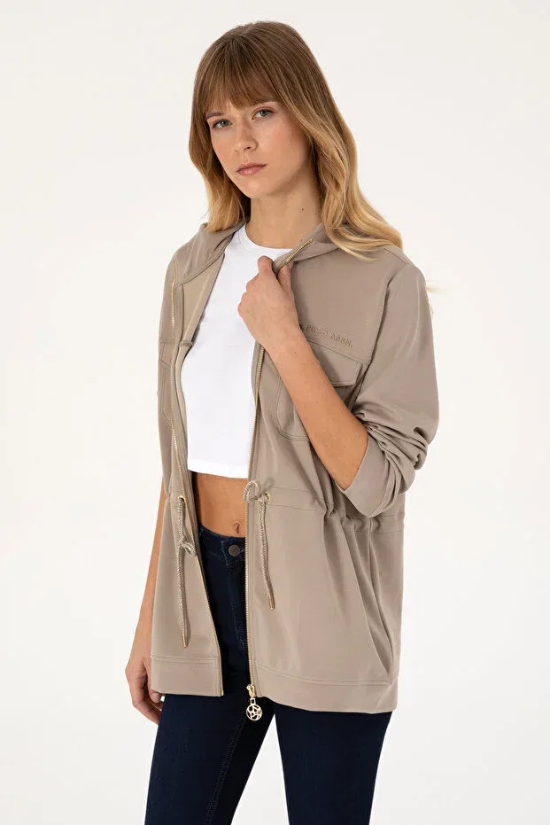 Женские свитшот на молнии с капюшоном U.S. Polo Assn., Dark Beige — фото 3