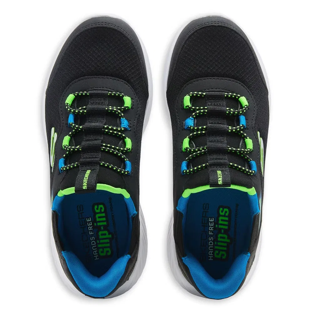 Детские слипоны кроссовки Skechers, Black/Blue/Lime — фото 4