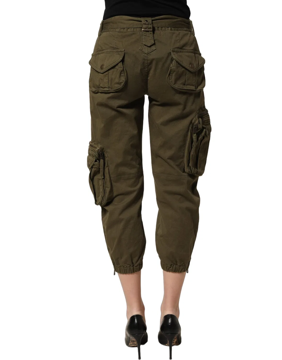 Женские брюки карго с высокой посадкой и ремнем High Waist Cargo Dolce & Gabbana, Olive Green