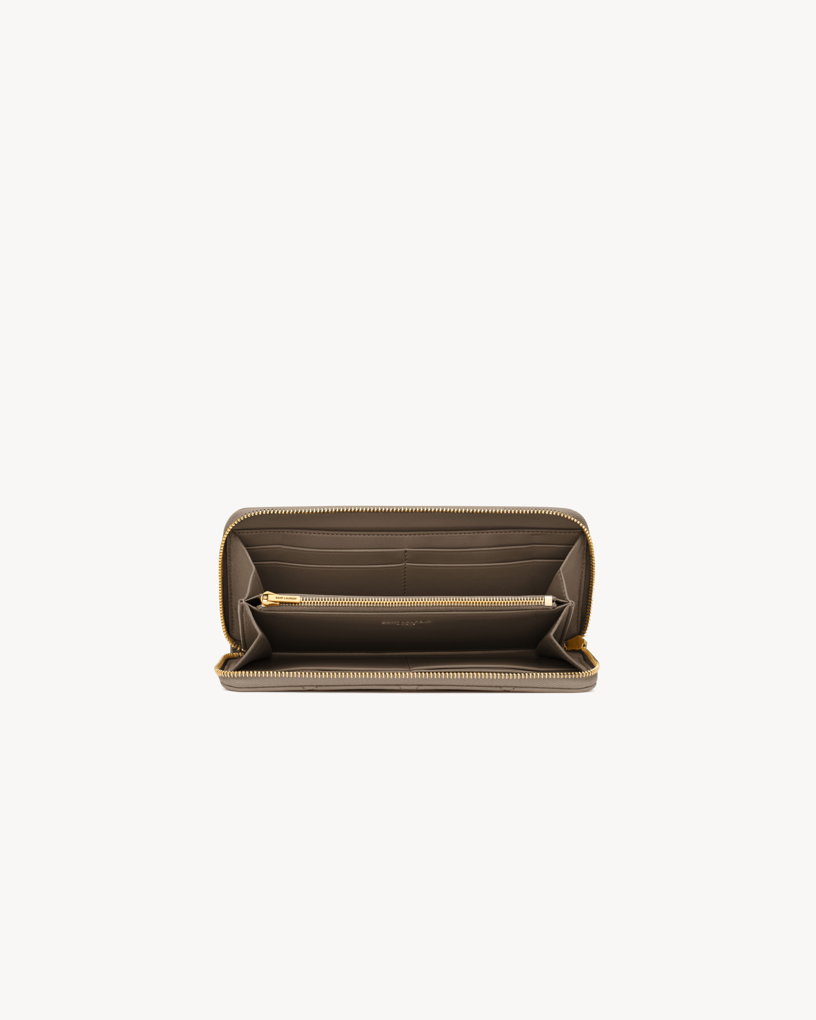Кошелек на молнии CASSANDRE BIJOU из кожи GRAIN DE POUDRE Saint Laurent, серый/серебряный — фото 4