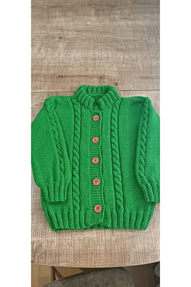 Детский кардиган с принтом Hand Knitted Kids Cardigan El Örgüsü Cici Bebe, Green — фото 2
