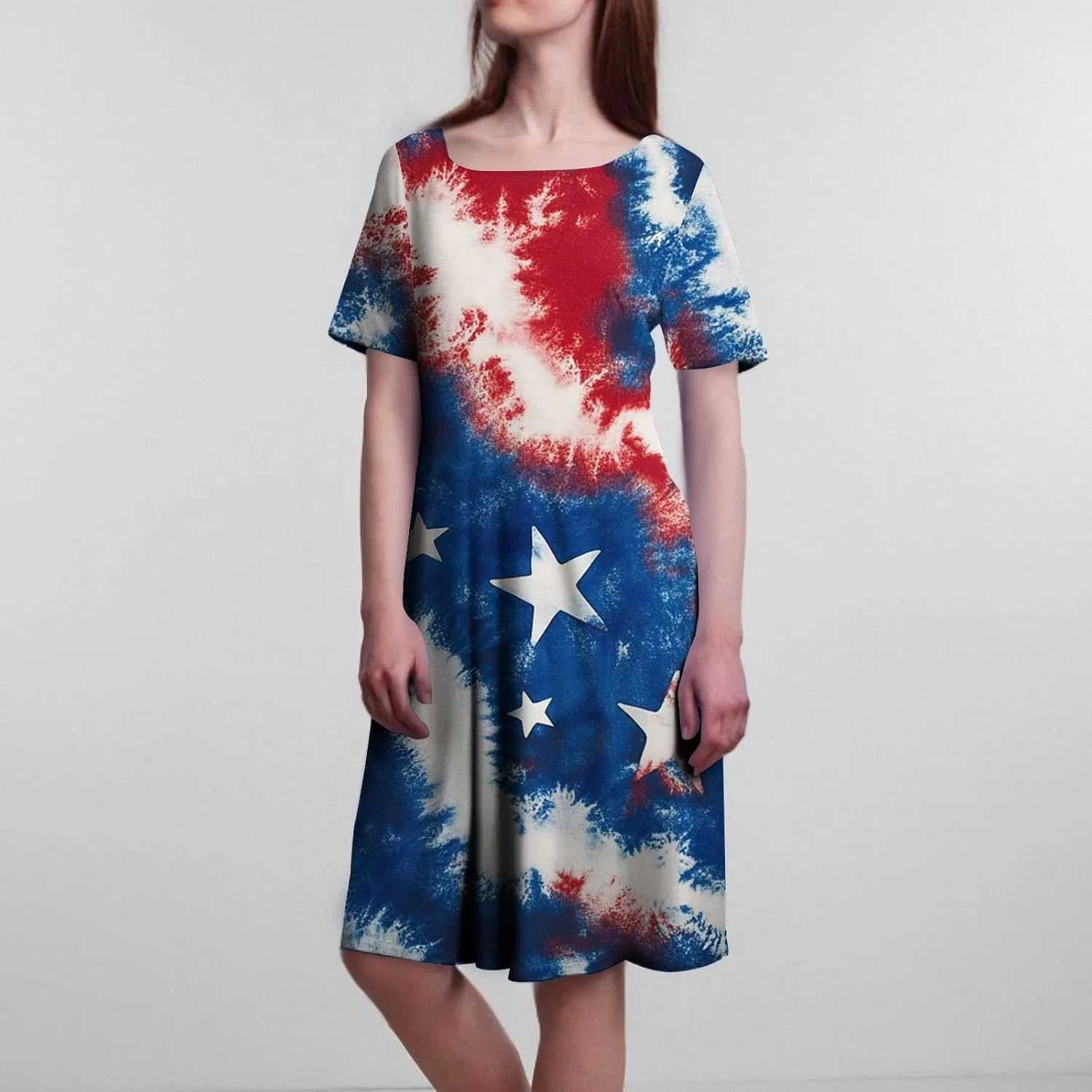 Женское платье миди с принтом звезд и мазков, Casual, A-Royal Blue — фото 3