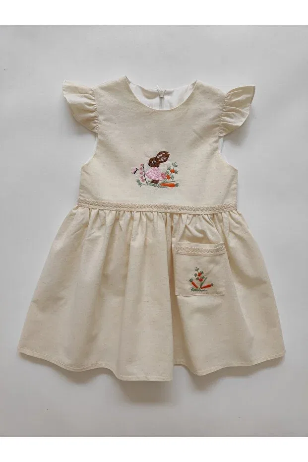 Детское платье для девочек с вышивкой кролика Ely Baby, Nude Color — фото 2