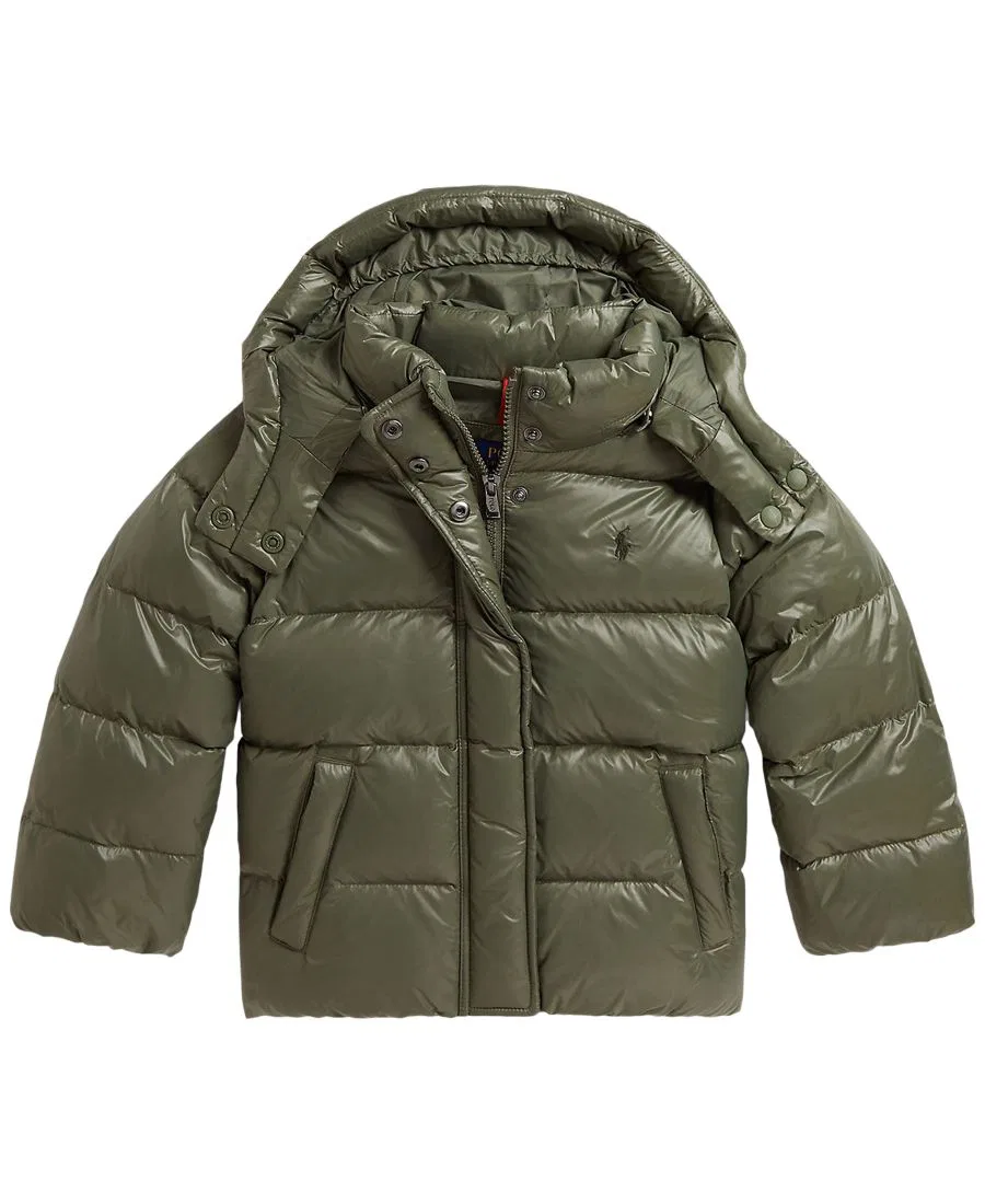 Детская блестящая куртка с капюшоном с наполнителем из утиного пуха Polo Ralph Lauren, Cruise Olive