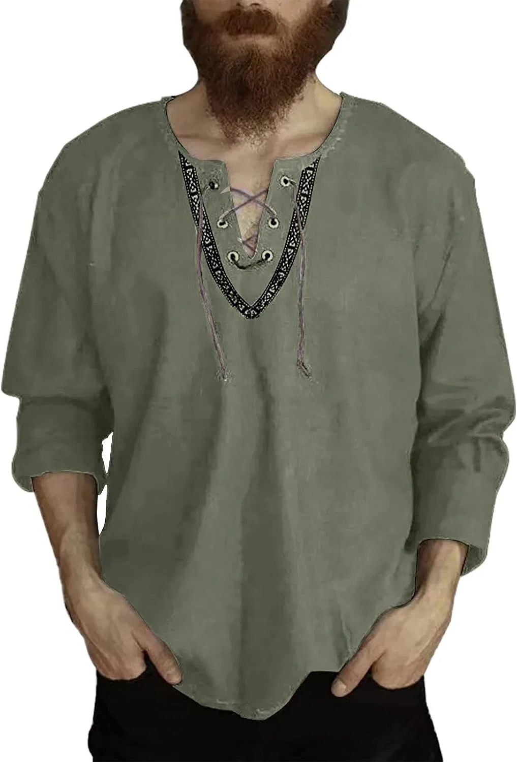 Мужская хлопковая рубашка с кружевной шнуровкой Bohemia Hippie, Vintage