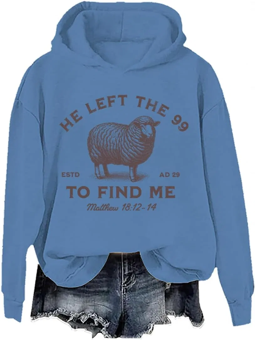 Женское худи с принтом He Left The 99 To Find Me, голубой