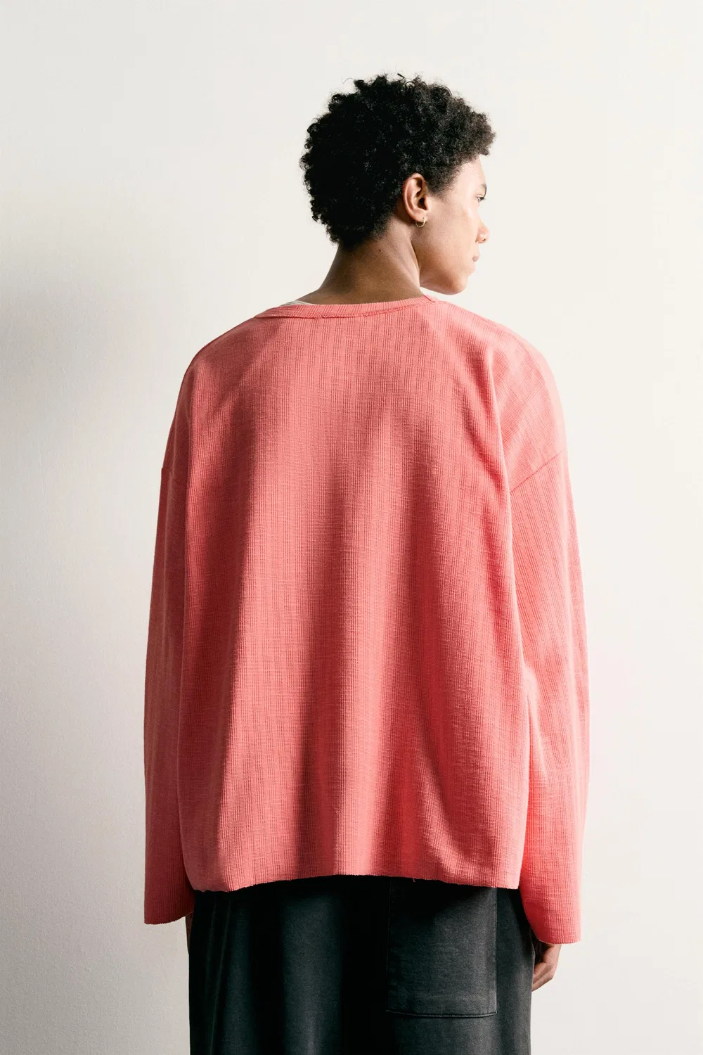 Футболка свободного кроя с длинными рукавами ZARA, Coral — фото 3