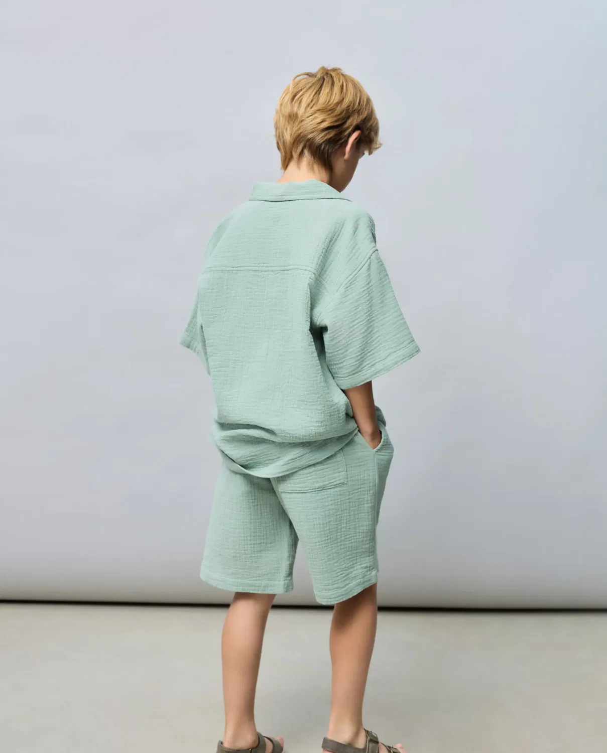 Детские шорты-бермуды из двойной марли для мальчиков Kids El Corte Inglés, Verde Agua — фото 3