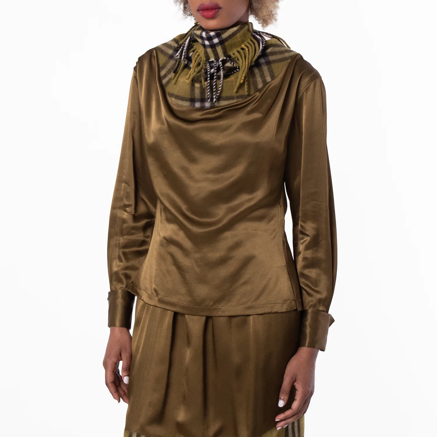 Блуза с длинным рукавом Satin and Check Scarf Panelled Top Burberry, Camp