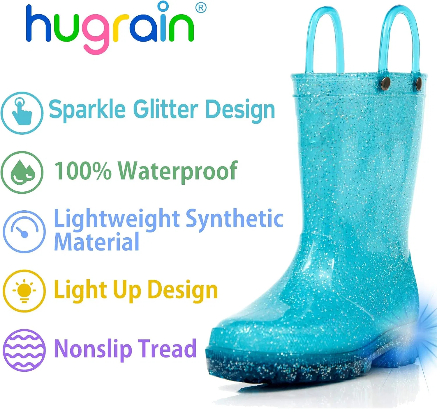 Детские сапоги для девочек с подсветкой HugRain, Blue Glitter — фото 3