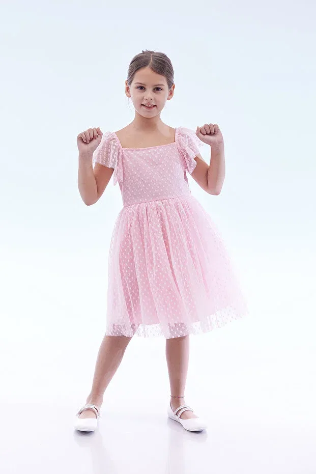 Детское платье для девочек из тюля с квадратным вырезом Ahengim Kids, Pink — фото 3