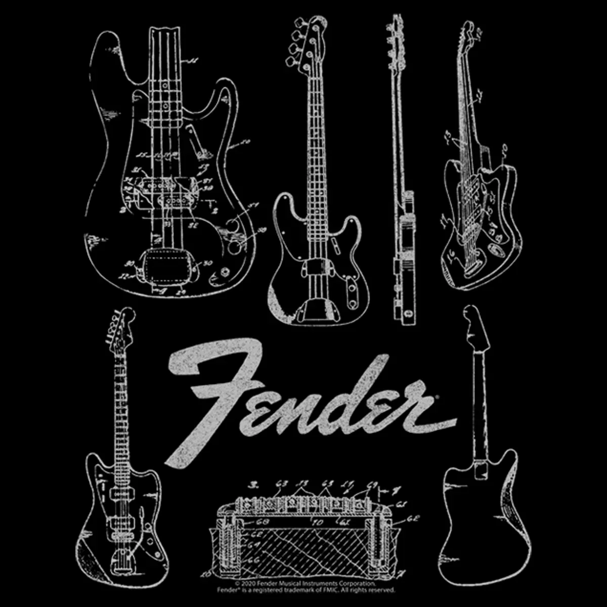 Детская футболка с принтом Guitar Chart Fender, Black — фото 2