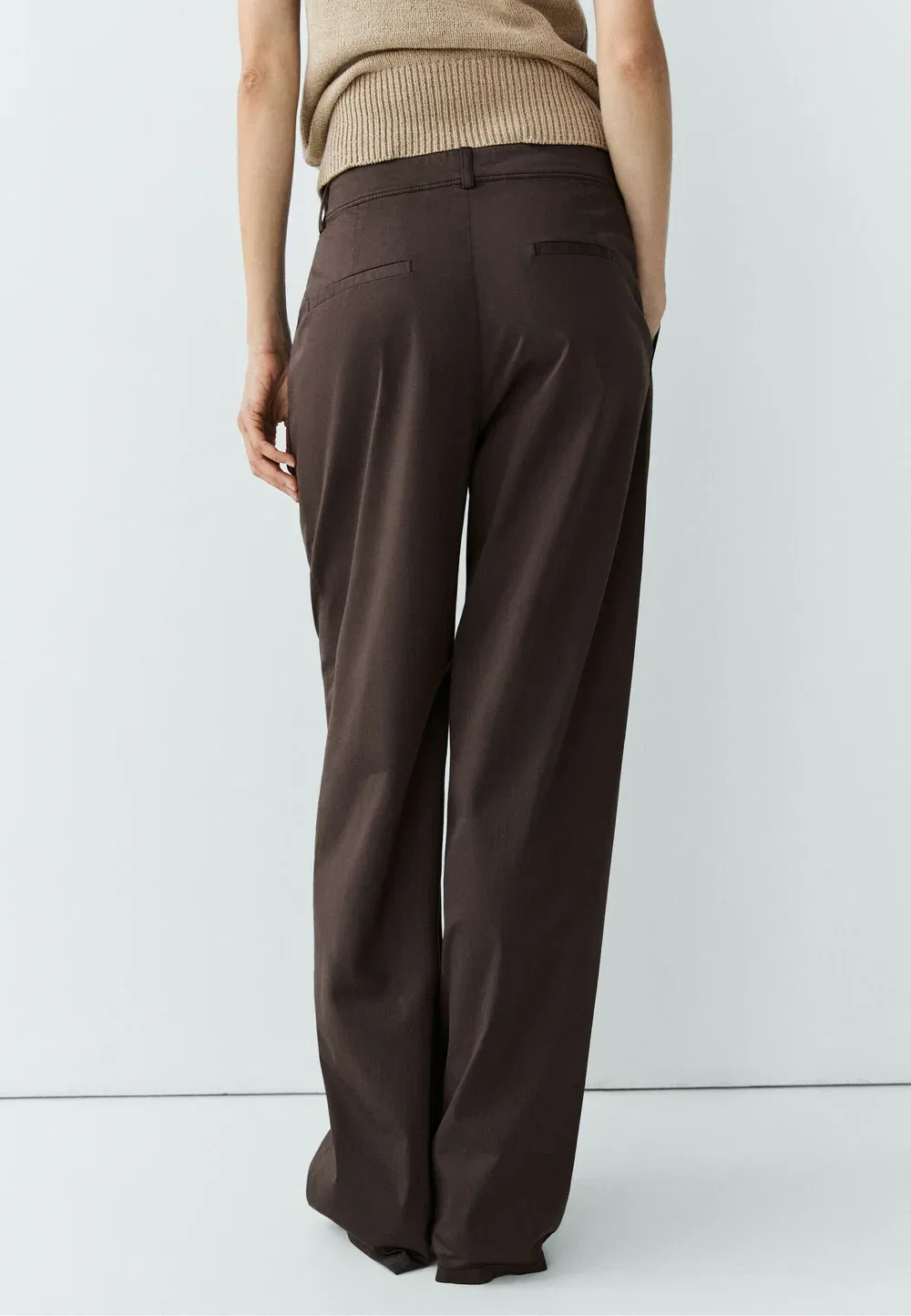 Плиссированные брюки из смесовой хлопковой ткани поплин Massimo Dutti, Dark Brown — фото 3