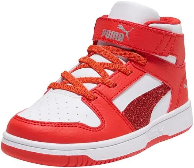 Детские кроссовки Rebound Layup Mid PUMA, Puma White/Puma Red/Puma Silver — фото 2
