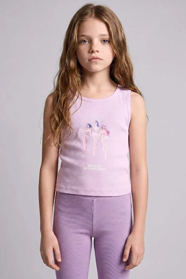 Детская майка для девочек с принтом Kpop - demon hunters crew neck lilac tank top girls' h9480a826hs Defacto, Purple-Pr249 — фото 4