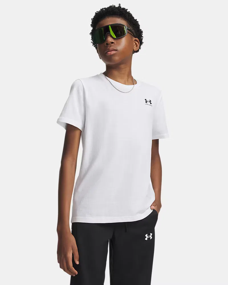 Футболка для мальчиков с коротким рукавом из хлопковой смеси UA Sportstyle UnderArmour, White/Black