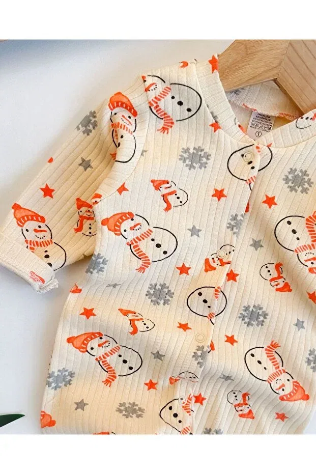 Детское боди-комбинезон для новорожденных с длинным рукавом Baby snowman Yukobaby Bebeğiniz Için En Doğalı, Beige — фото 4