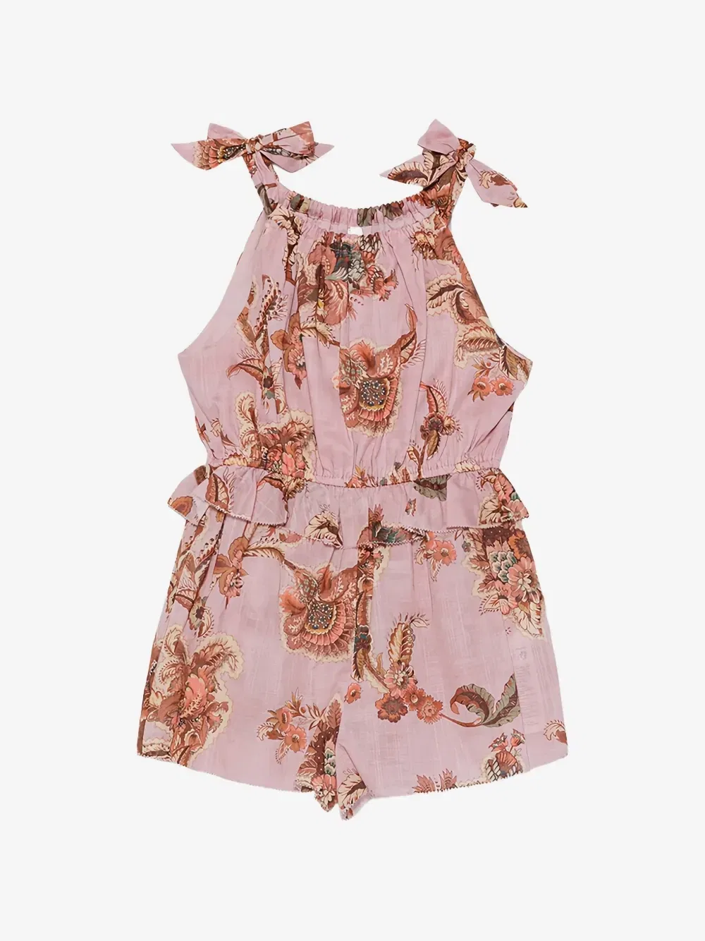 Ромпер с оборками и цветочным узором пейсли ZIMMERMANN Kids, розовый