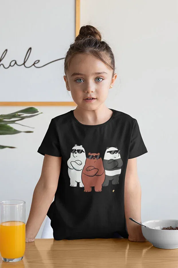 Детская футболка с принтом Unisex cotton oversize 3 cute bear printed children's t-shirt Lorvex, Black — фото 2
