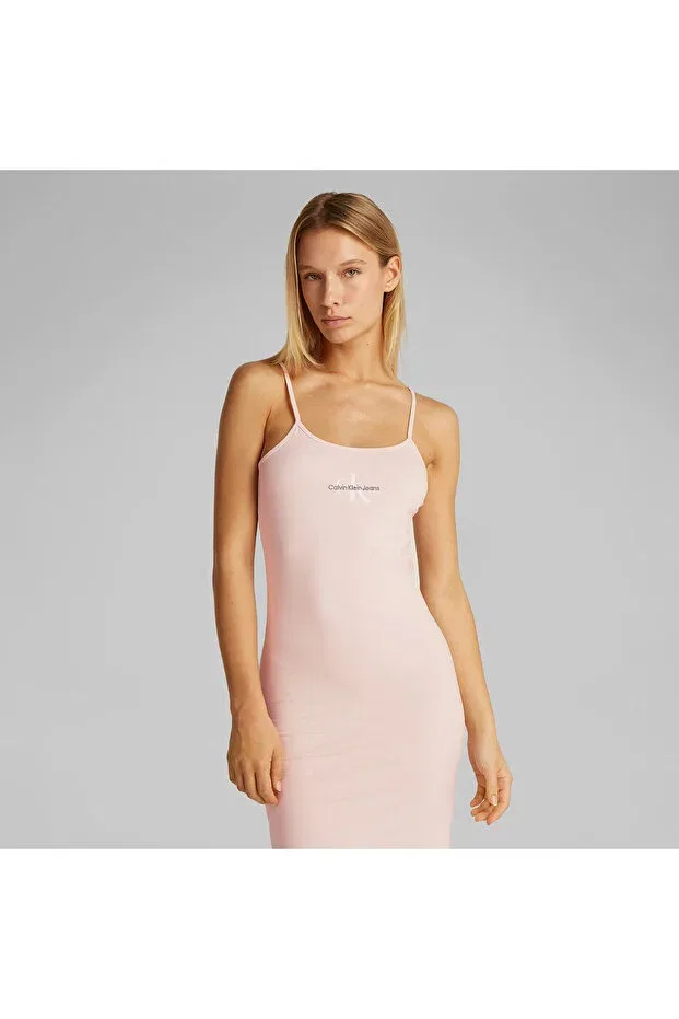 Женское платье-трапеция с принтом Monologo strappy dress Calvin Klein, Beige
