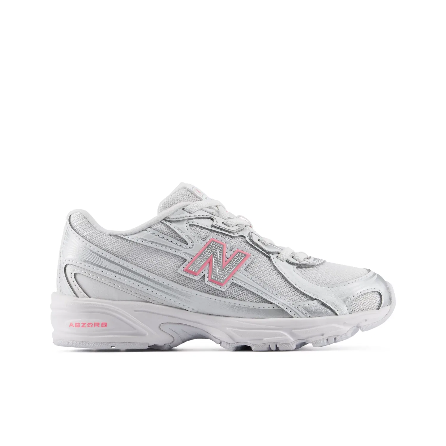 Детские кроссовки с эластичными шнурками 740 Bungee Lace New Balance, Silver Metallic With Signal Pink