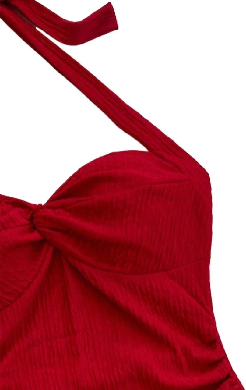Женское мини-платье с открытой спиной и асимметричной горловиной, Red — фото 4