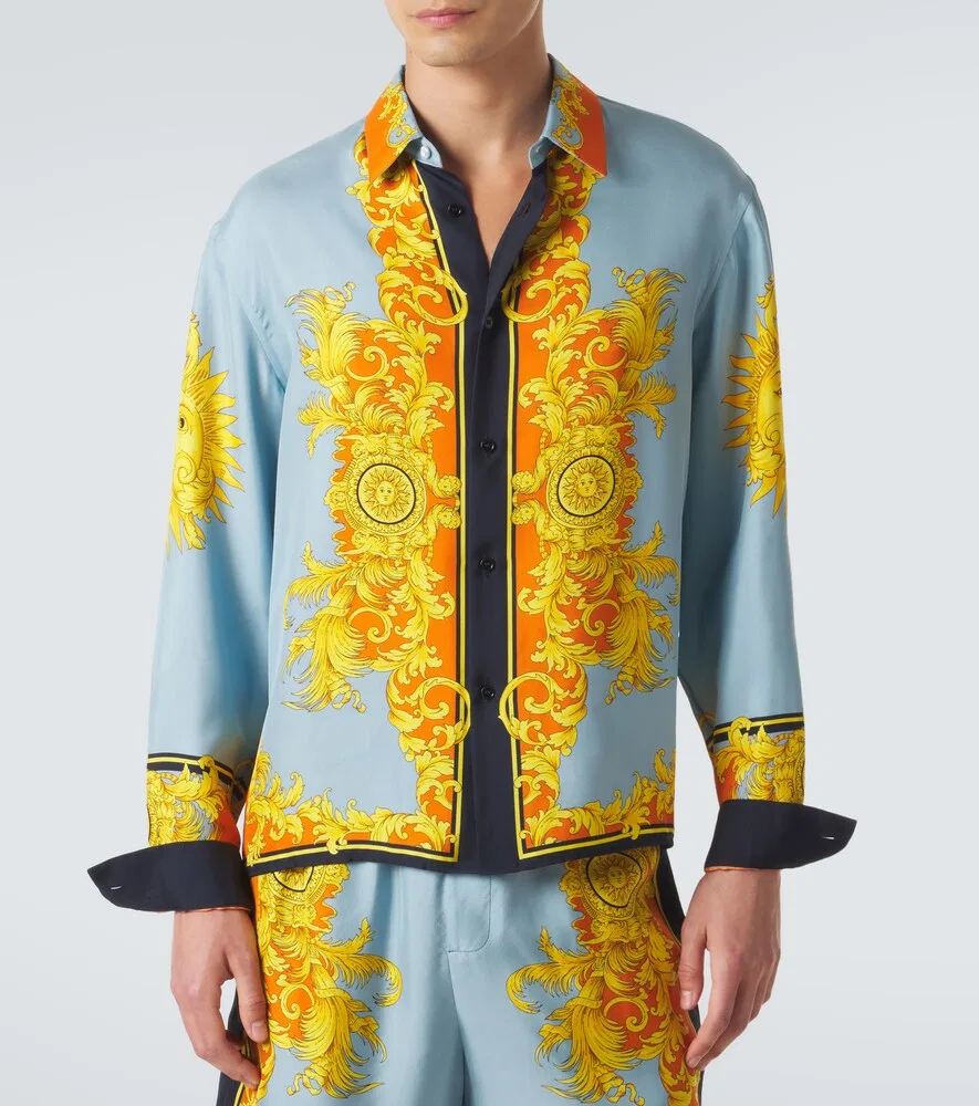 Шелковая рубашка с принтом Versace, мультиколор — фото 3