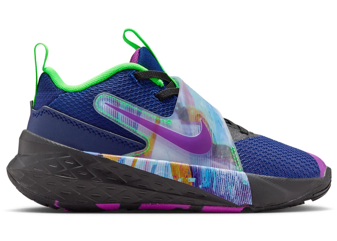 Детские кроссовки для мальчиков спортивные Nike Team Hustle D 12, Blue Void Black Green Strike Vivid Purple