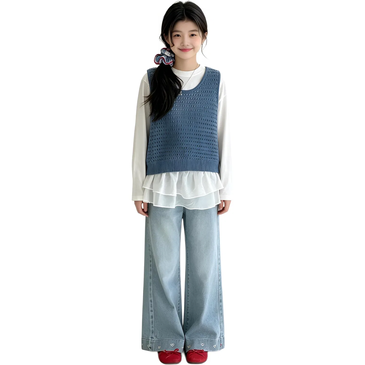 Детский спортивный комплект с жилетом и джинсами MADALLO, Blue Vest Two-Piece Set+Jeans