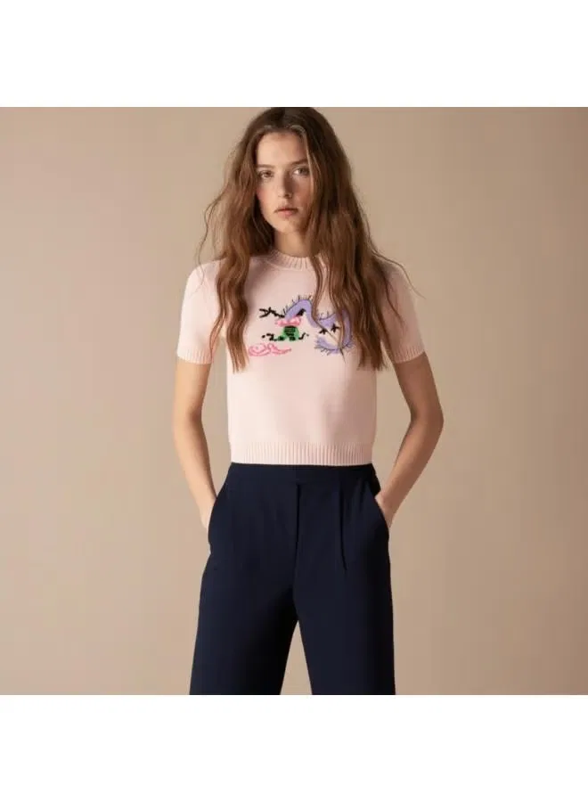 Топ трикотажный с принтом с коротким рукавом Zara, розовый — фото 2