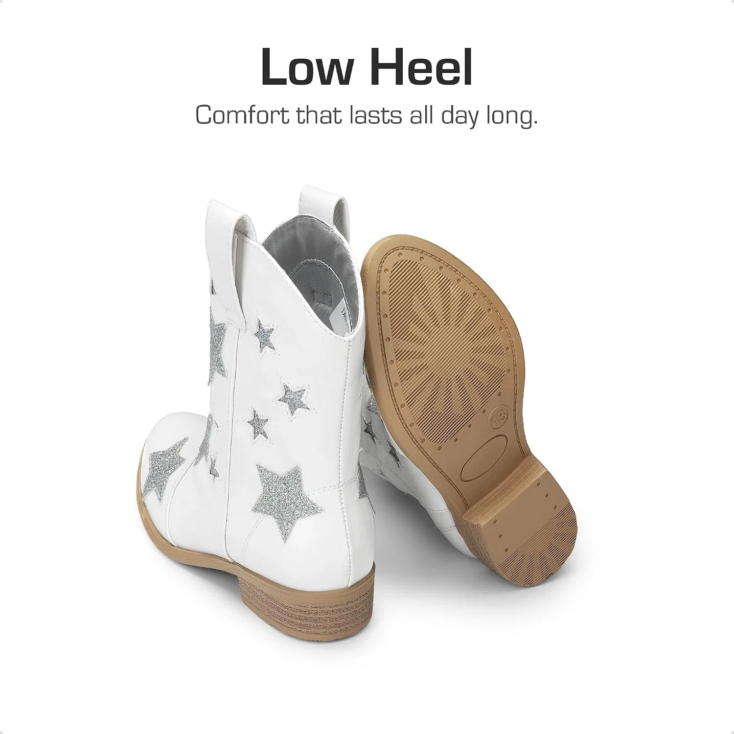 Детские сапоги для девочек с блестками и звездами Cowboy DREAM PAIRS, White — фото 4