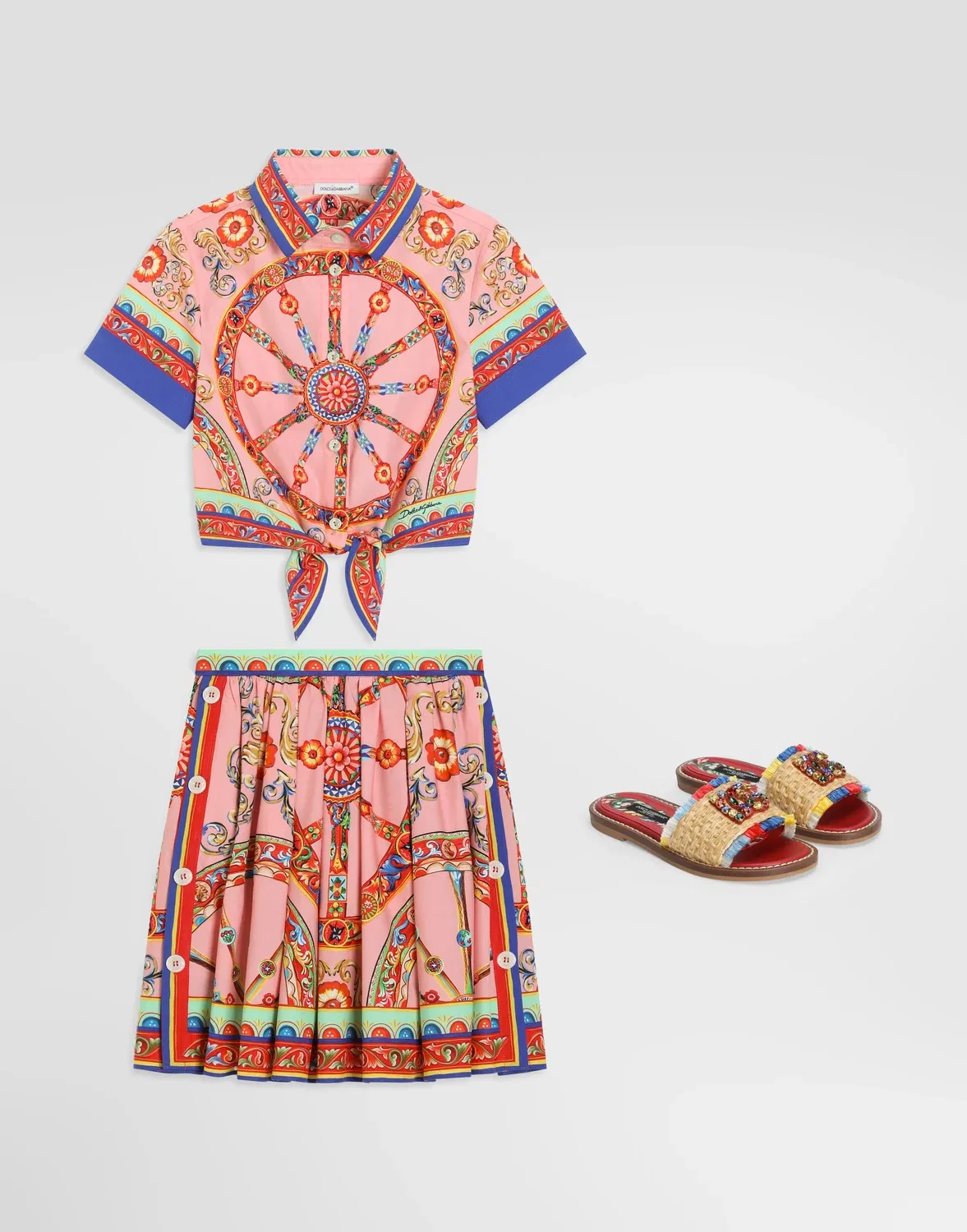 Поплиновая юбка с принтом «каретто» DOLCE & GABBANA, бежевый — фото 2