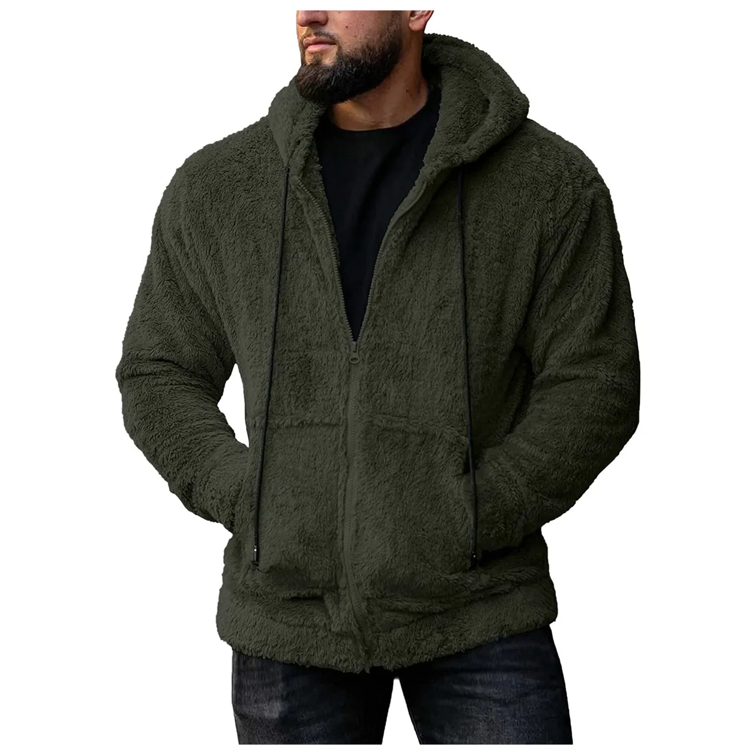 Мужской свитшот из флиса с воротником-стойкой, w01-army green