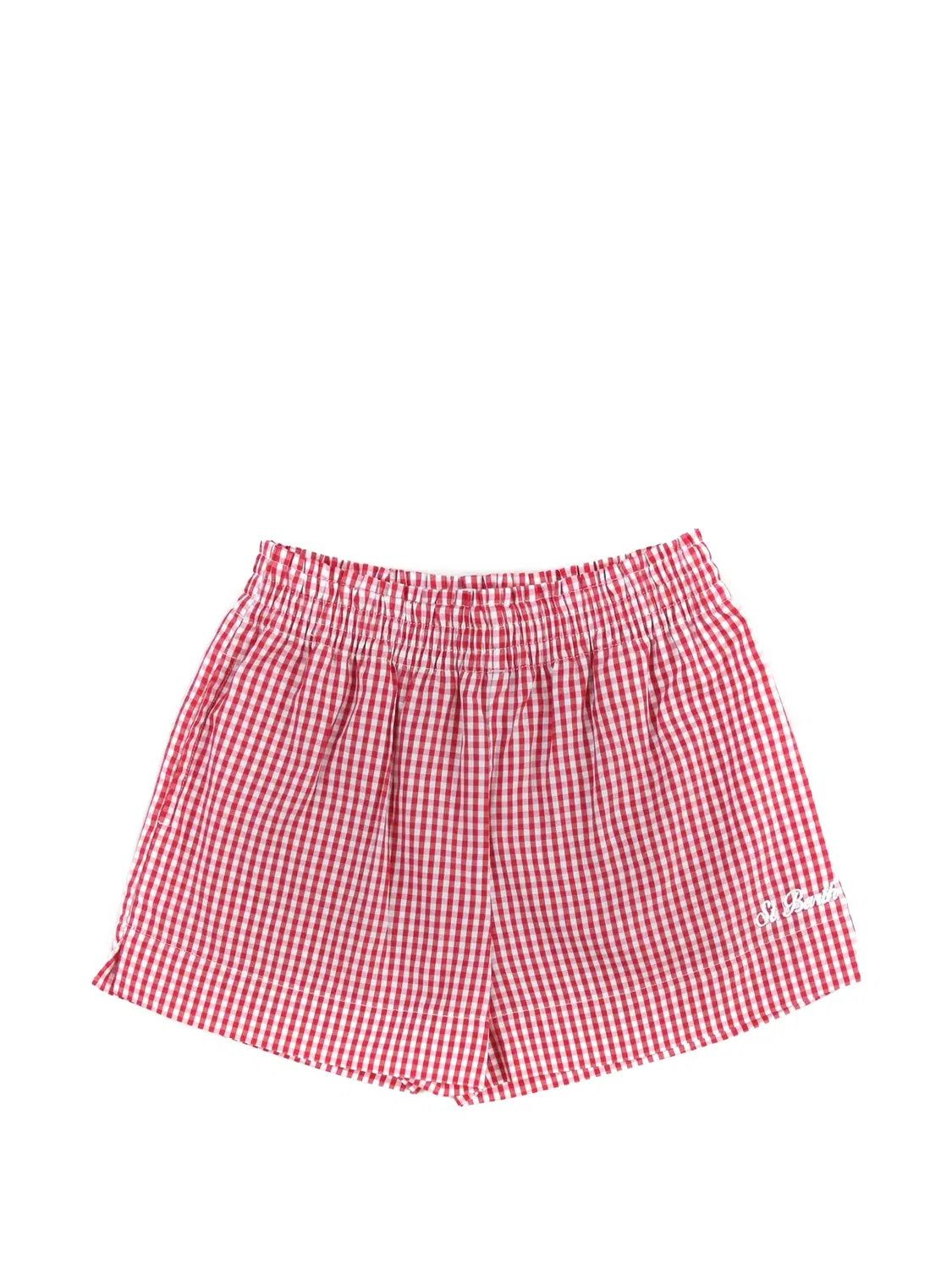 Шорты в клетку гингем с вышивкой Mc2 Saint Barth Kids, красный