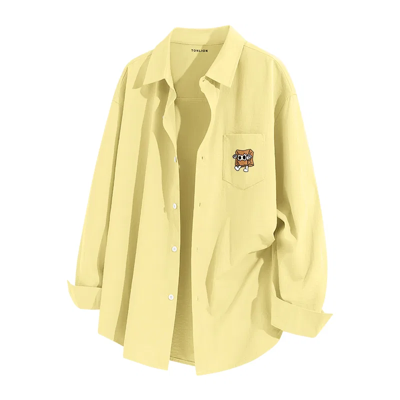 Детская рубашка с длинным рукавом из льняного шелка Tonlion, Yellowish Linen