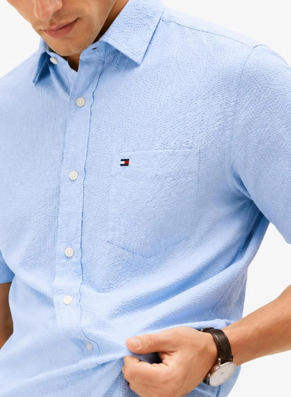 Рубашка с коротким рукавом Regular fit seersucker Tommy Hilfiger, голубой — фото 3