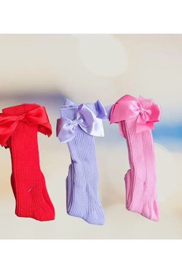 Детские носки для девочек с бантом 3-предметные Özkardeşler Baby, Red Pink Lilac