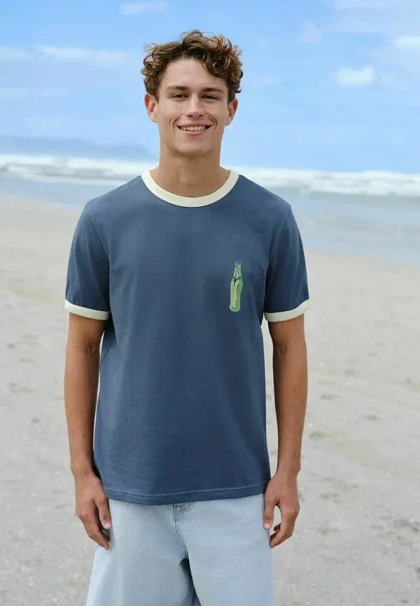 Футболка с принтом Regular fit sprite back print graphic ringer t-shirt Next, синий — фото 2