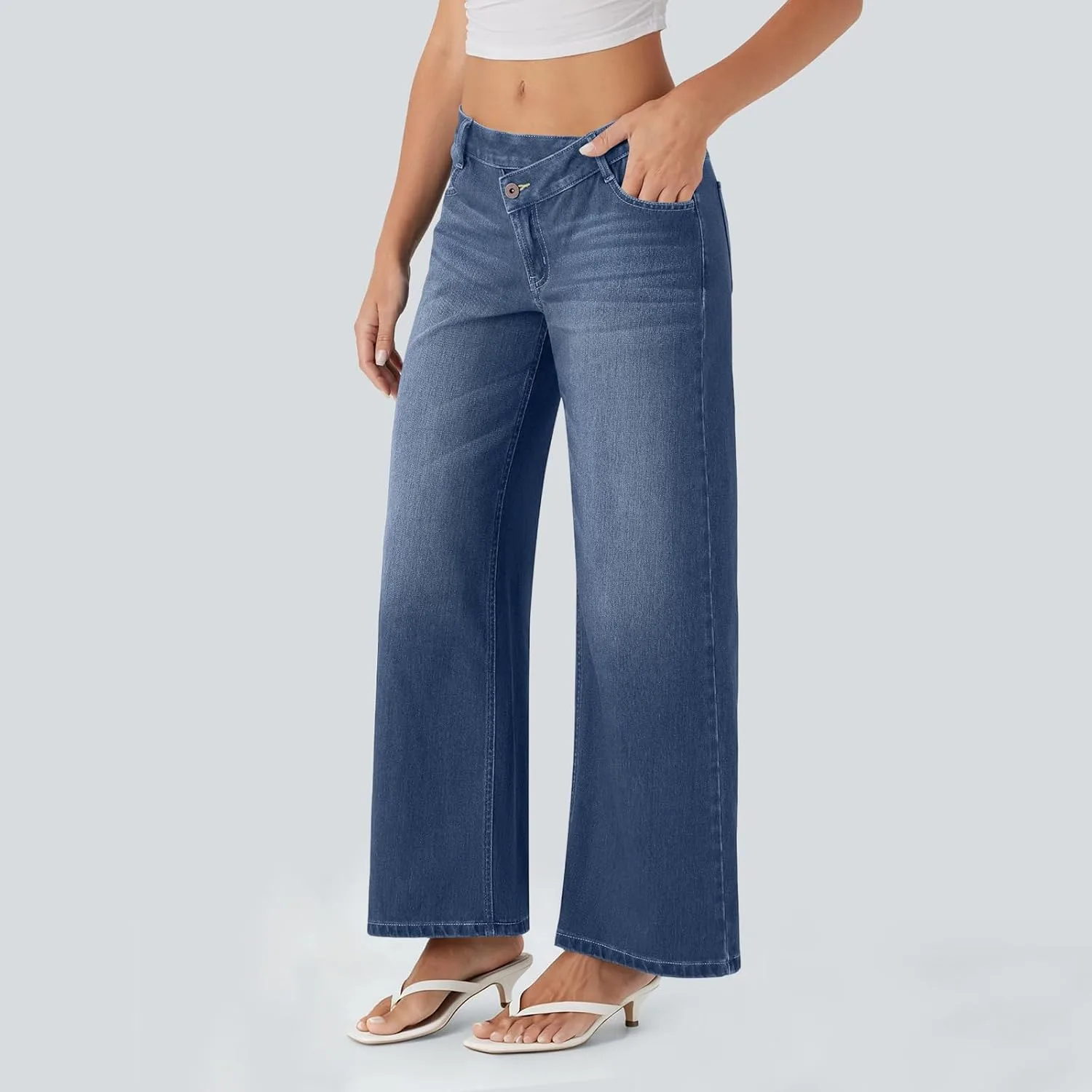 Джинсы Low Rise для женщин Baggy Classic Stretch Curvy Y2K с карманами — фото 4
