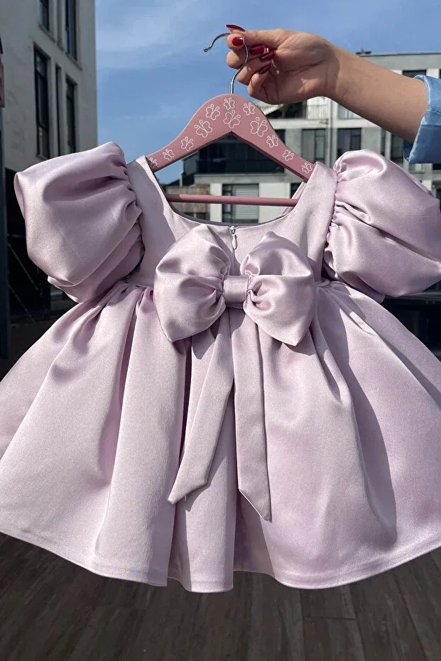 Детское платье для девочек с коротким рукавом фонарик Bertuğ Bebek, Lilac