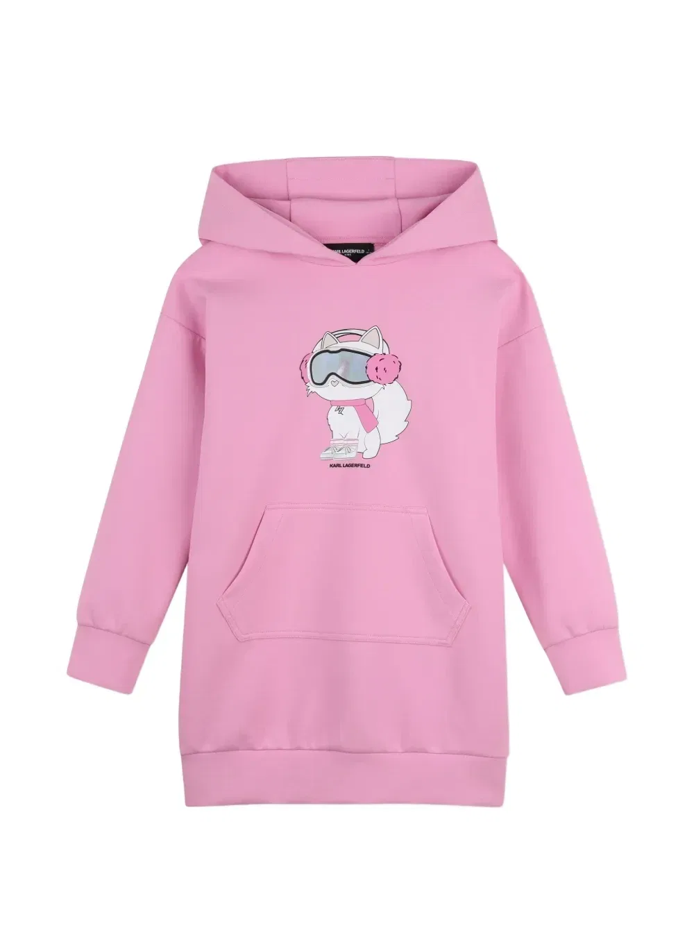 Платье с капюшоном и графичным принтом Karl Lagerfeld Kids, розовый