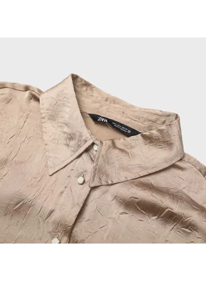 Блузка с фактурным воротником и длинным рукавом Zara, темно-хаки — фото 4