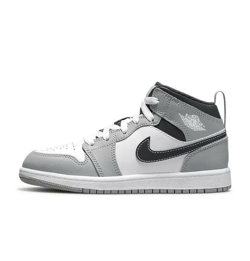 Детские кроссовки для мальчиков высокие Air Jordan 1 NIKE, Lt Smoke Grey White Anthracite