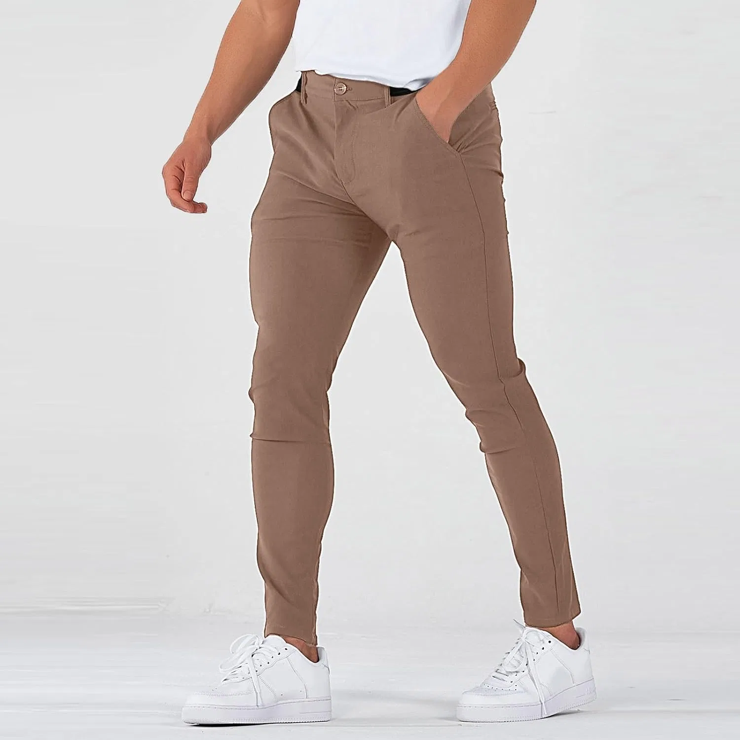 Мужские брюки зауженные Straight Fit с карманами, Ch004- Camel — фото 2