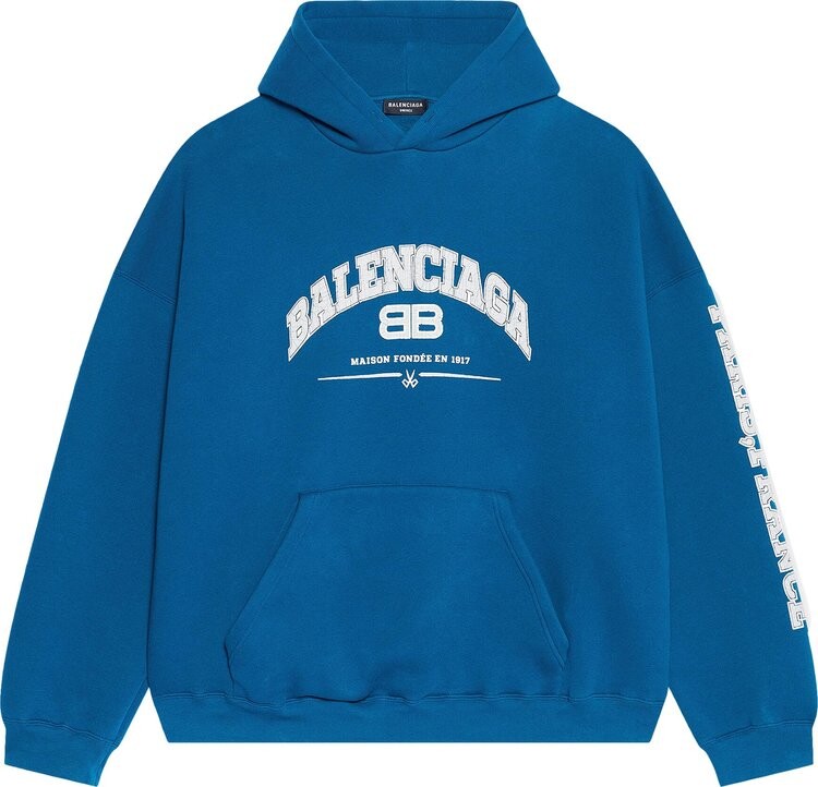 

Худи Balenciaga Wide Fit Hoodie 'Petrol Blue/Grey/White', синий