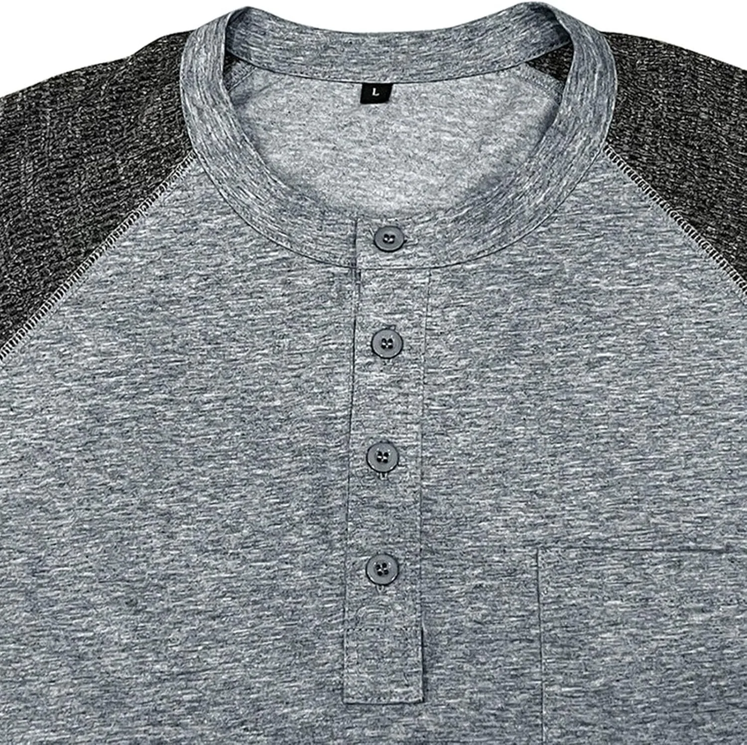 Мужская футболка с раглан-рукавом Henley Button Up, Gray — фото 4