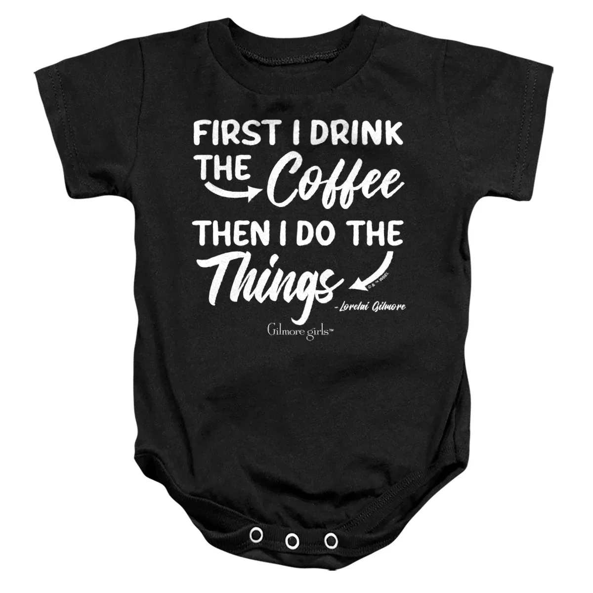 Детское боди с коротким рукавом с принтом Gilmore Girls First I Drink the Coffee Gilmore Girls, Black