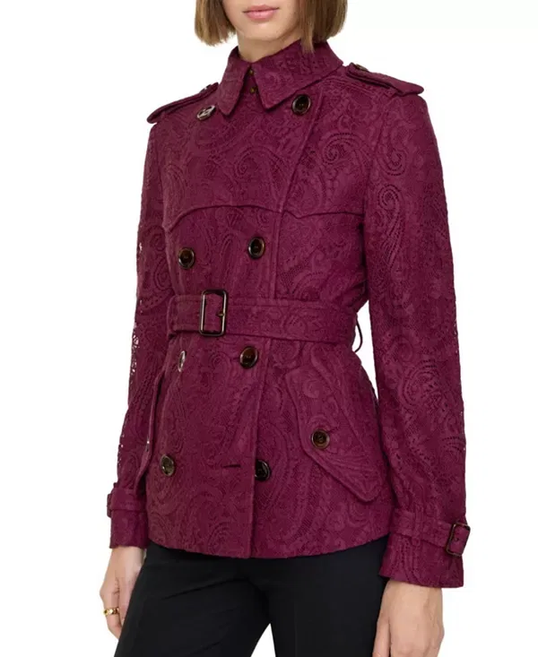Женское пальто-тренч с кружевным пейслийским узором Foxfield Burberry, Allium Purple — фото 3
