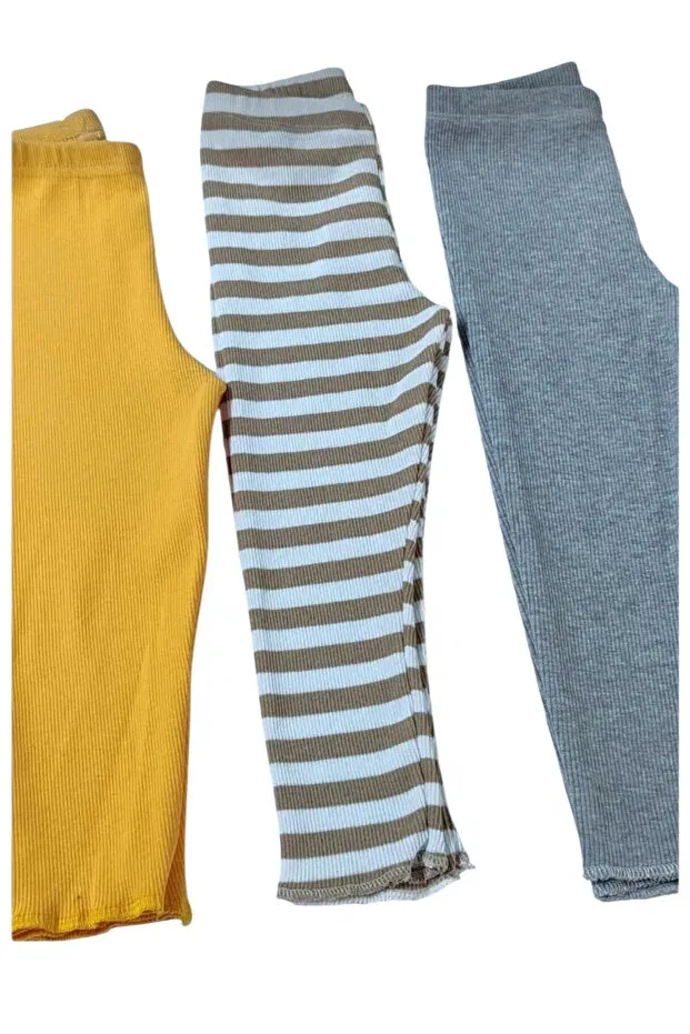 Детские леггинсы для девочек с полосками комплект 3 шт Fun, Yellow-Three-Striped-Gray — фото 3