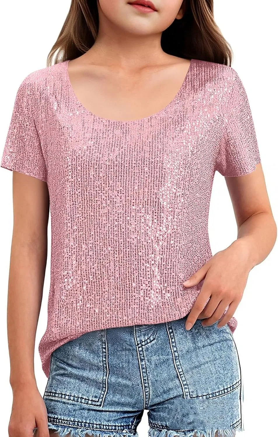 Футболка с пайетками и бисером, Girls, Pink
